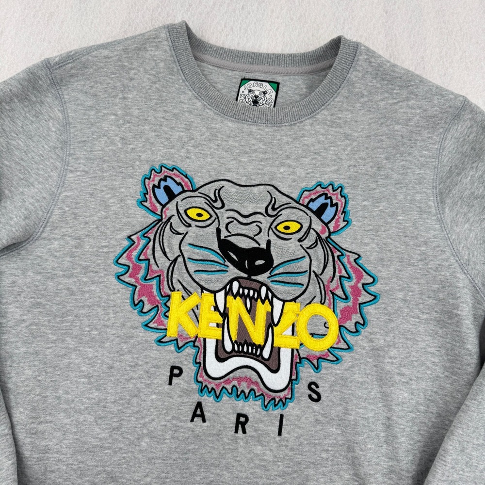 Kenzo Paris Tiger Head Embroidered Crewneck Sweatshirt Gray XL (Slim) Streetwear